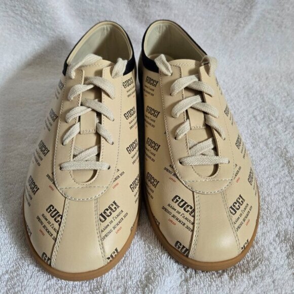 NWOT Gucci Falacer Invite Print Beige and Red Logo Sneakers - Picture 2 of 8